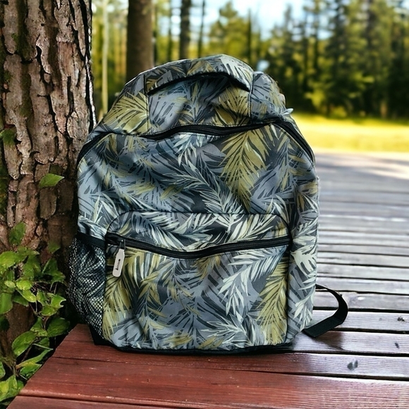 Unisex BACKPACK Tropical Leaves Print Canvas Backpack Computer Laptop Backpack - Picture 1 of 7